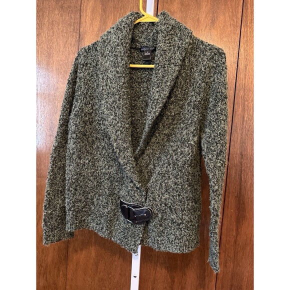 August Silk Women Chunky Sweater Cardigan SzM Green/Black Cozy Minimalist Office - Picture 5 of 5